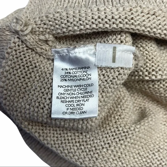 Loft | Beige Knit Long Sleeve Sweater V-Neck Lace Up Top - Picture 5 of 10